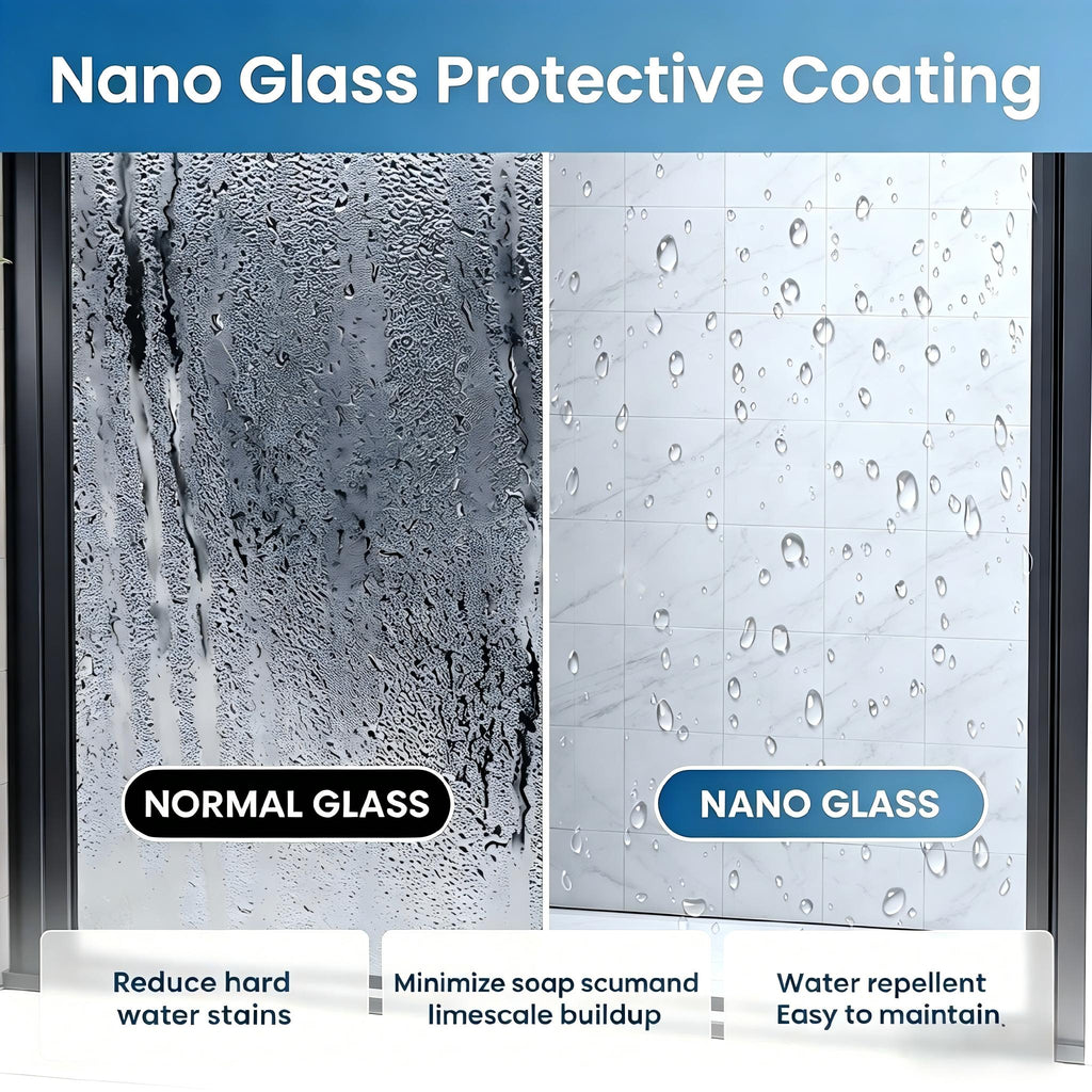 32-33 In. W X 72 In. H Frameless Pivot Swing Shower Door with Matte Black Frame and Nano-Coated Clear Tempered Glass