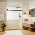 50–54" W x 74" H Semi-Frameless Double Sliding Shower Door, Matte Black, 1/4" Clear Tempered Glass