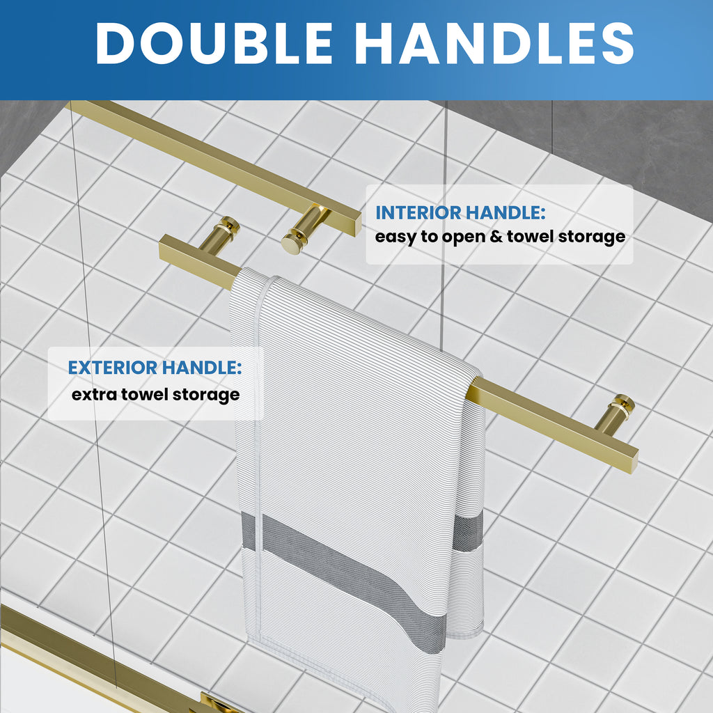 50"–54" x 72" Double Sliding Framed Shower Door, Brushed Gold, 6mm Clear Tempered Glass, SGCC Certified