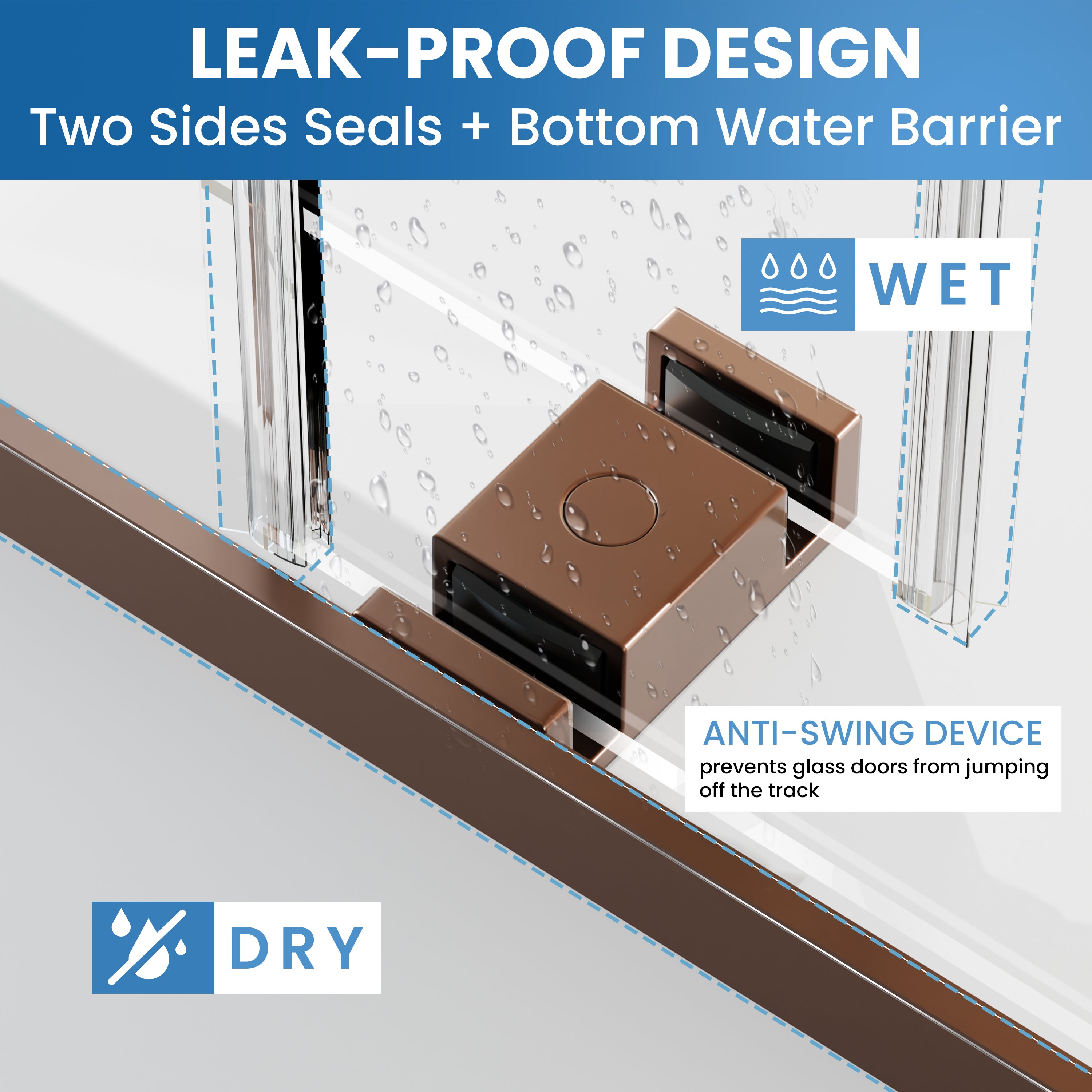 44–48" W x 74" H Semi-Frameless Double Sliding Shower Door, Brushed Bronze, 1/4" Clear Tempered Glass