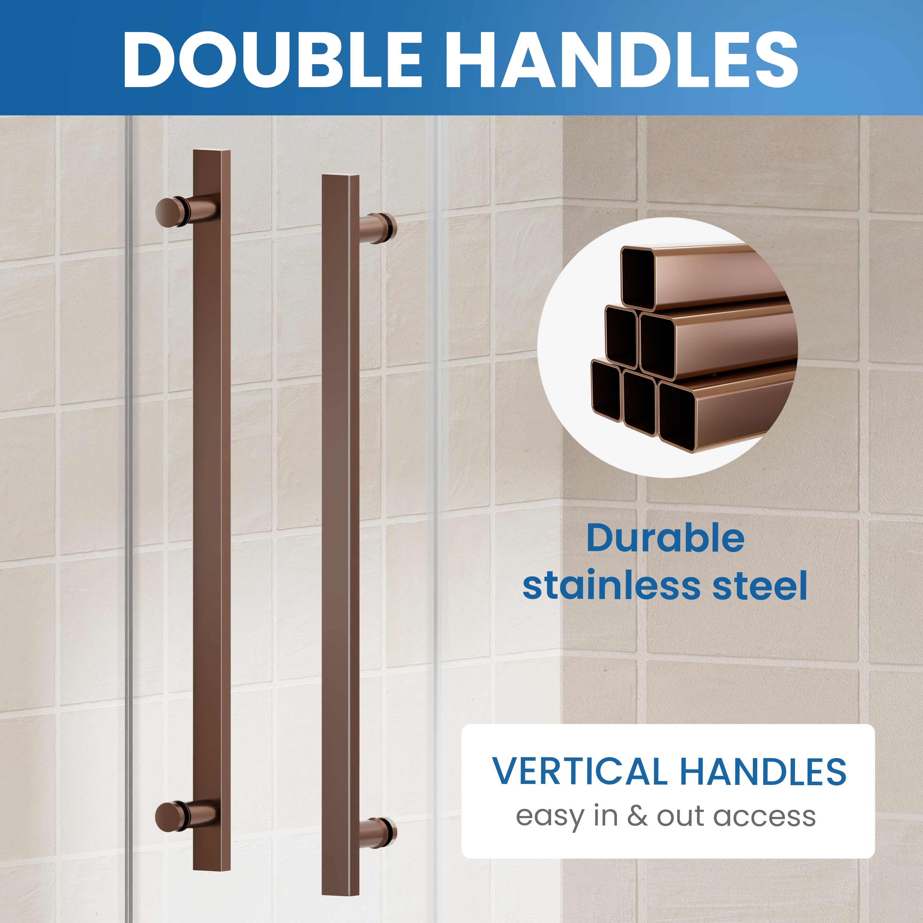 56–60" W x 58" H Semi-Frameless Double Sliding Bathtub Shower Door, Brushed Bronze, 1/4" Clear Tempered Glass