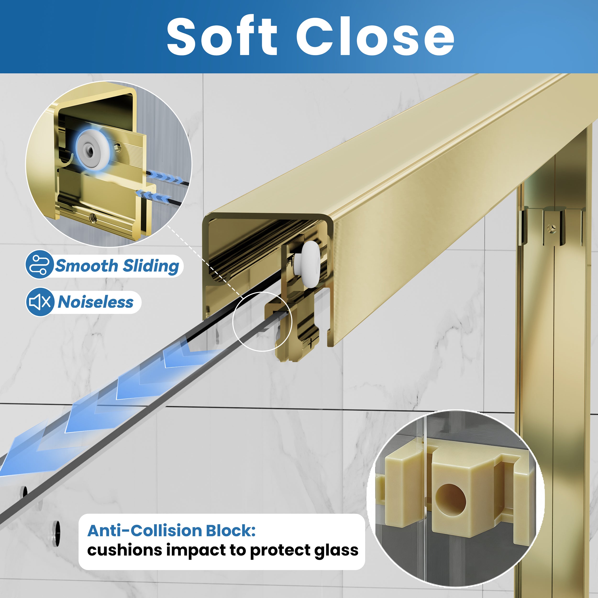 50"–54" x 72" Double Sliding Framed Shower Door, Brushed Gold, 6mm Clear Tempered Glass, SGCC Certified