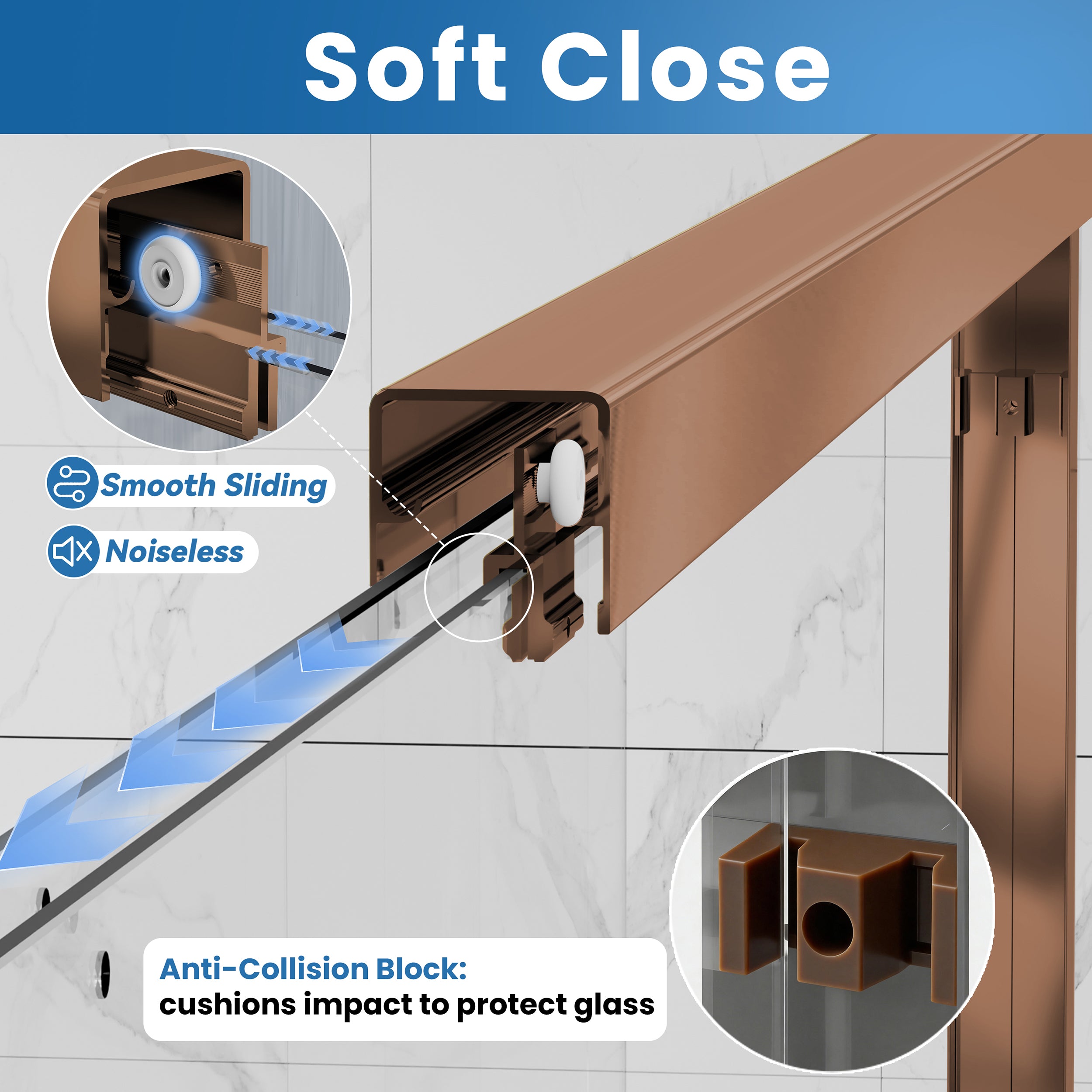 56"–60" x 72" Double Sliding Framed Shower Door, Brushed Bronze, 6mm Clear Tempered Glass, SGCC Certified