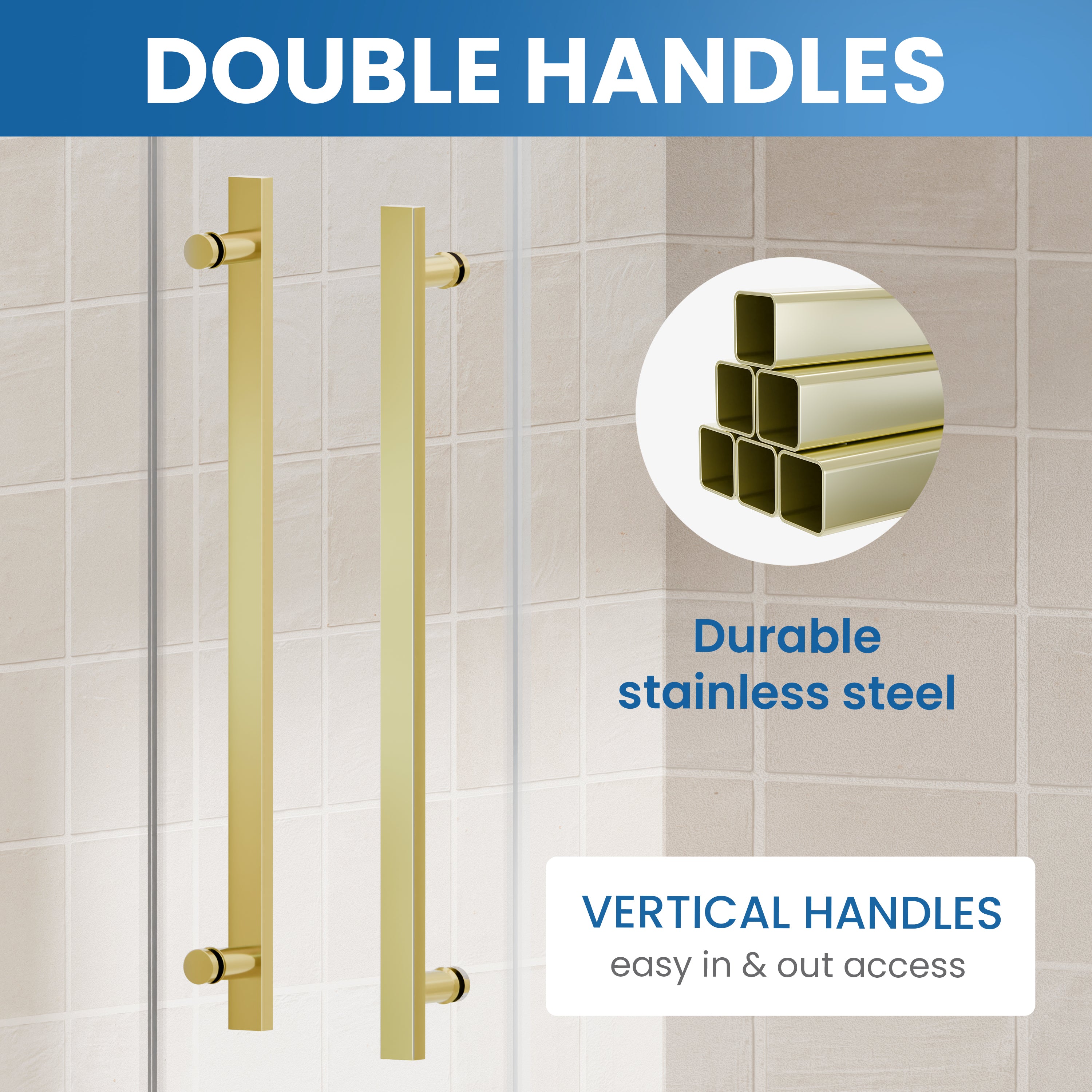 44–48" W x 74" H Semi-Frameless Double Sliding Shower Door, Brushed Gold, 1/4" Clear Tempered Glass