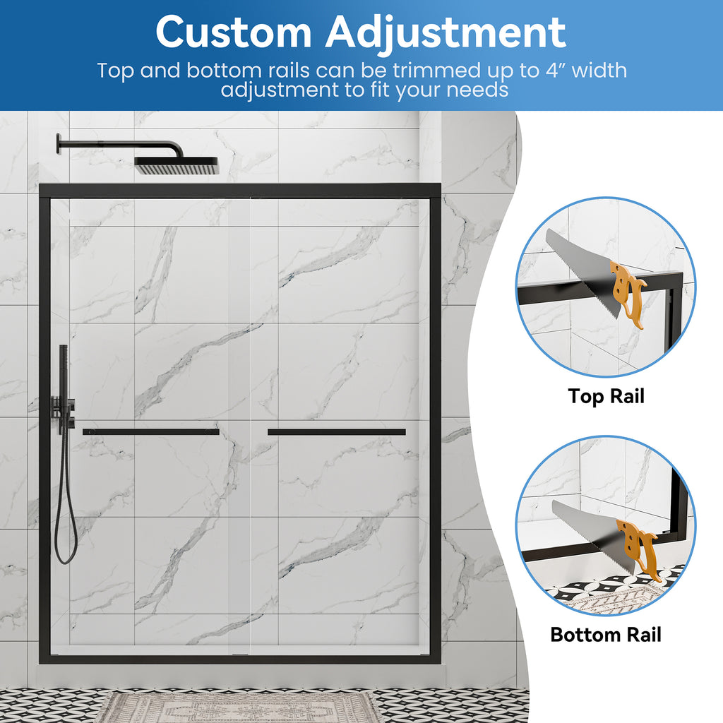 50"–54" x 72" Double Sliding Framed Shower Door, Matte Black, 6mm Clear Tempered Glass, SGCC Certified
