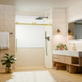 44–48" W x 74" H Semi-Frameless Double Sliding Shower Door, Brushed Gold, 1/4" Clear Tempered Glass