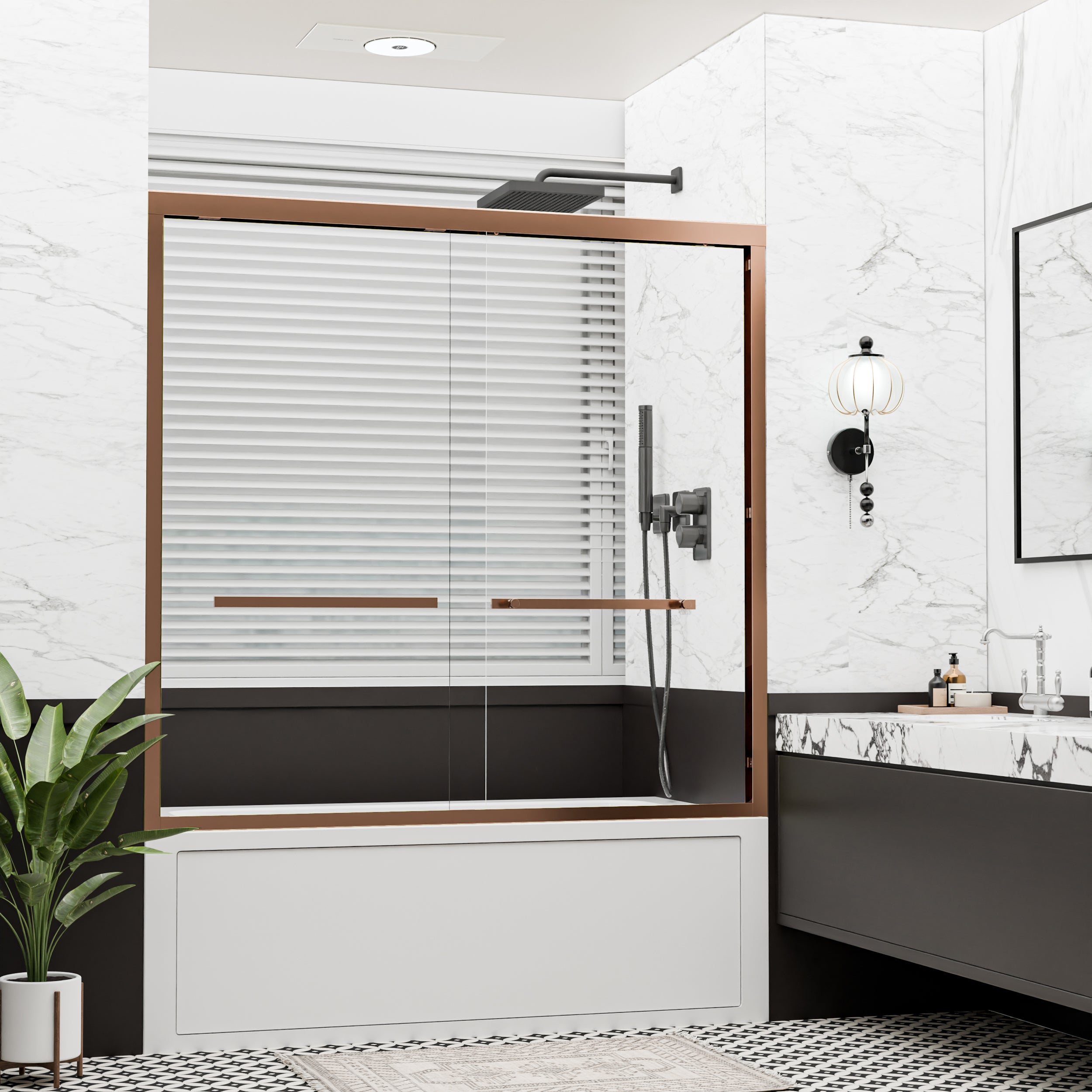 56"–60" x 58" Framed Sliding Bathtub Shower Door, Brushed Bronze, 6mm Clear Tempered Glass, SGCC Certified
