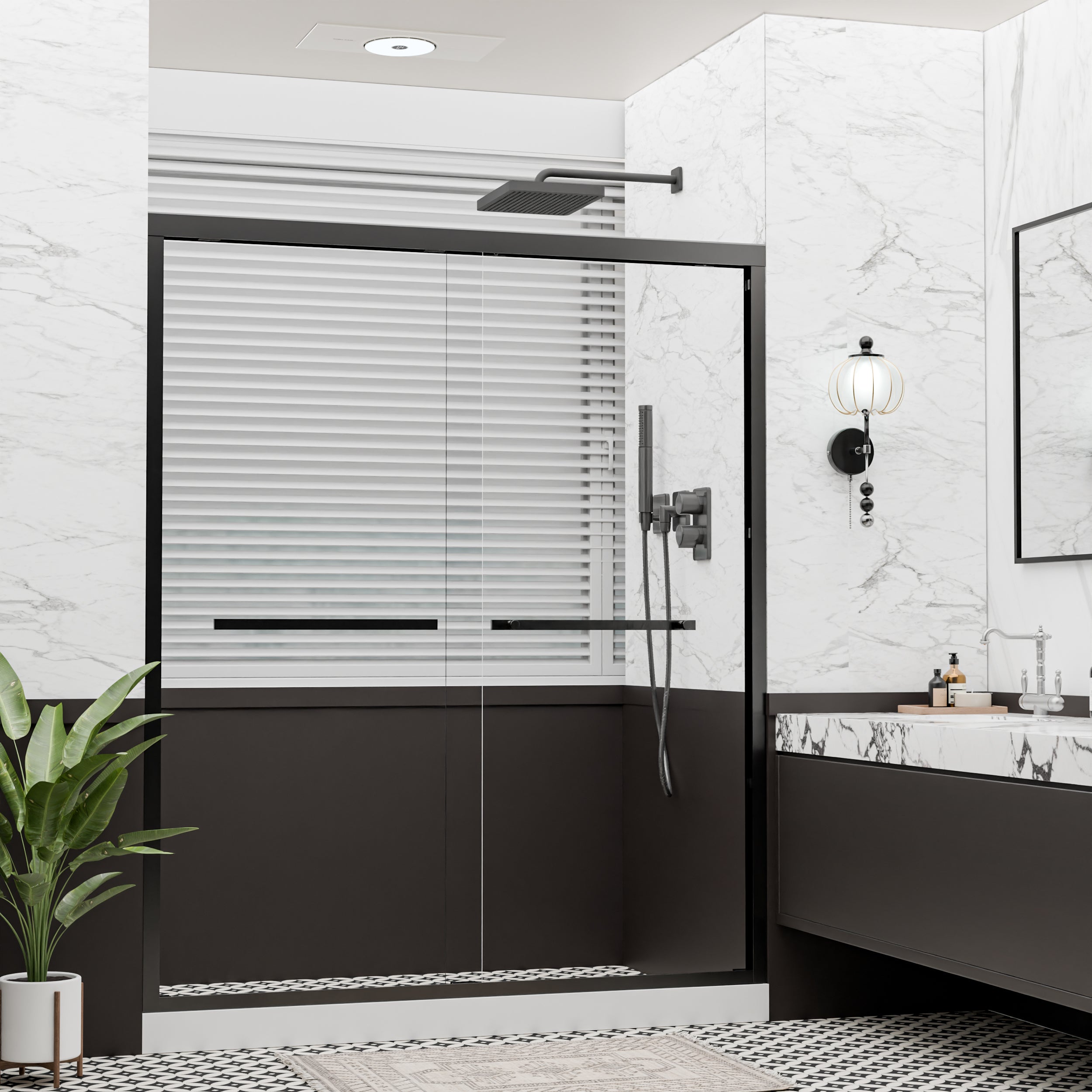 50"–54" x 72" Double Sliding Framed Shower Door, Matte Black, 6mm Clear Tempered Glass, SGCC Certified
