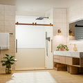 50–54" W x 74" H Semi-Frameless Double Sliding Shower Door, Brushed Bronze, 1/4" Clear Tempered Glass