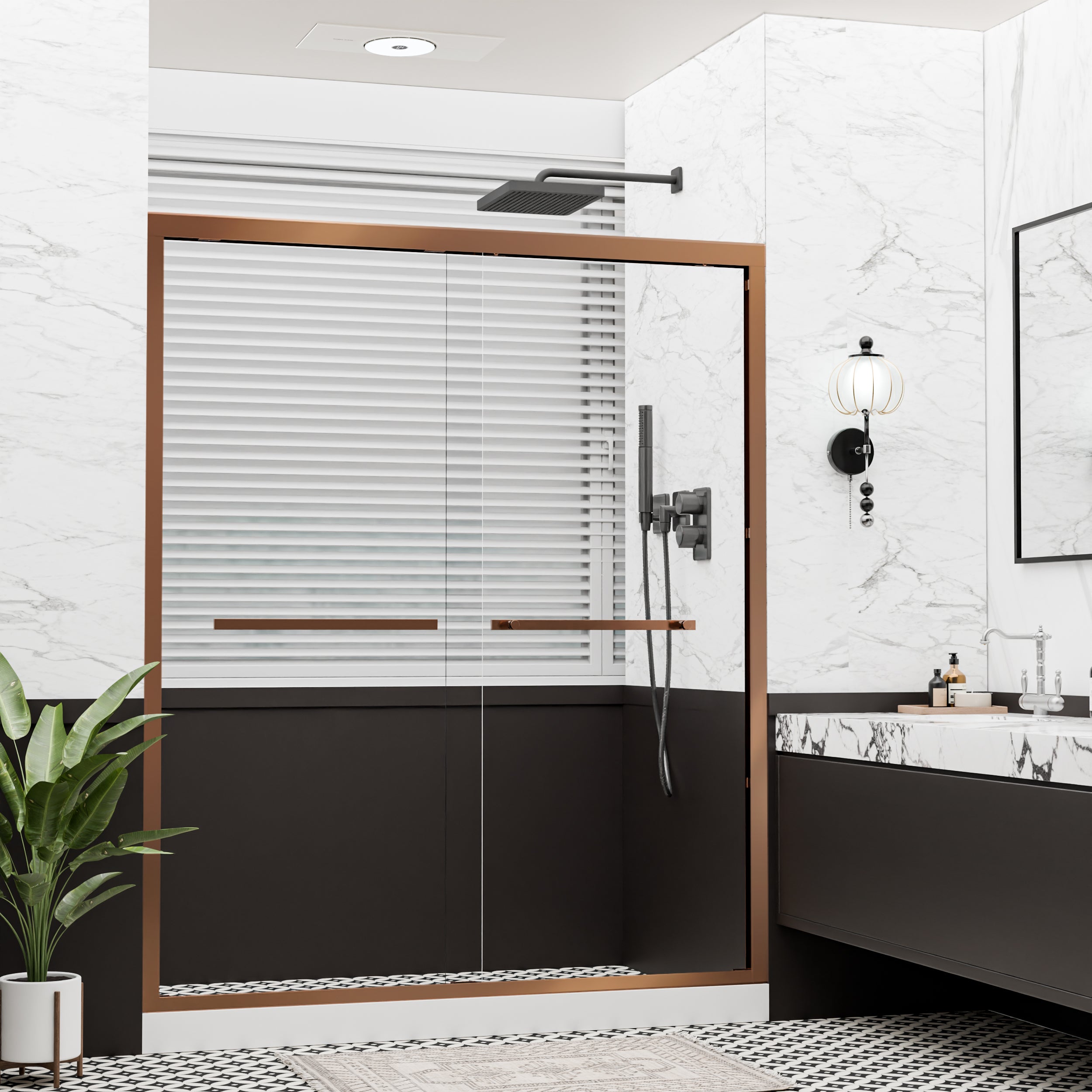 44"–48" x 72" Double Sliding Framed Shower Door, Brushed Bronze, 6mm Clear Tempered Glass, SGCC Certified