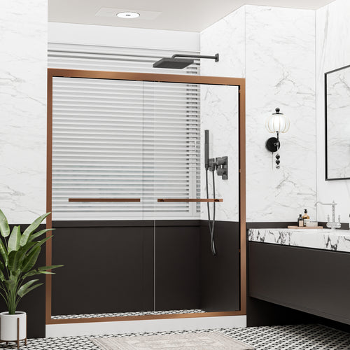 44"–48" x 72" Double Sliding Framed Shower Door, Brushed Bronze, 6mm Clear Tempered Glass, SGCC Certified