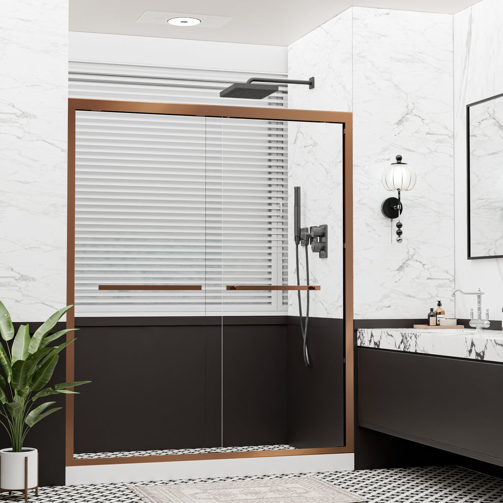 50"–54" x 72" Double Sliding Framed Shower Door, Brushed Bronze, 6mm Clear Tempered Glass, SGCC Certified