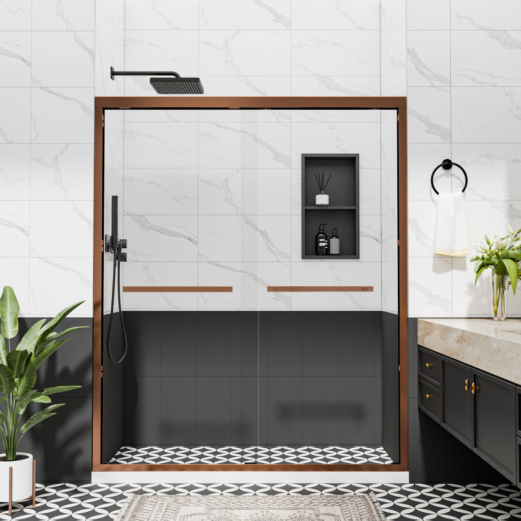 44"–48" x 72" Double Sliding Framed Shower Door, Brushed Bronze, 6mm Clear Tempered Glass, SGCC Certified