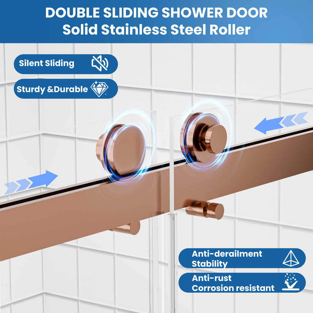 56–60" W x 58" H Semi-Frameless Double Sliding Bathtub Shower Door, Brushed Bronze, 1/4" Clear Tempered Glass