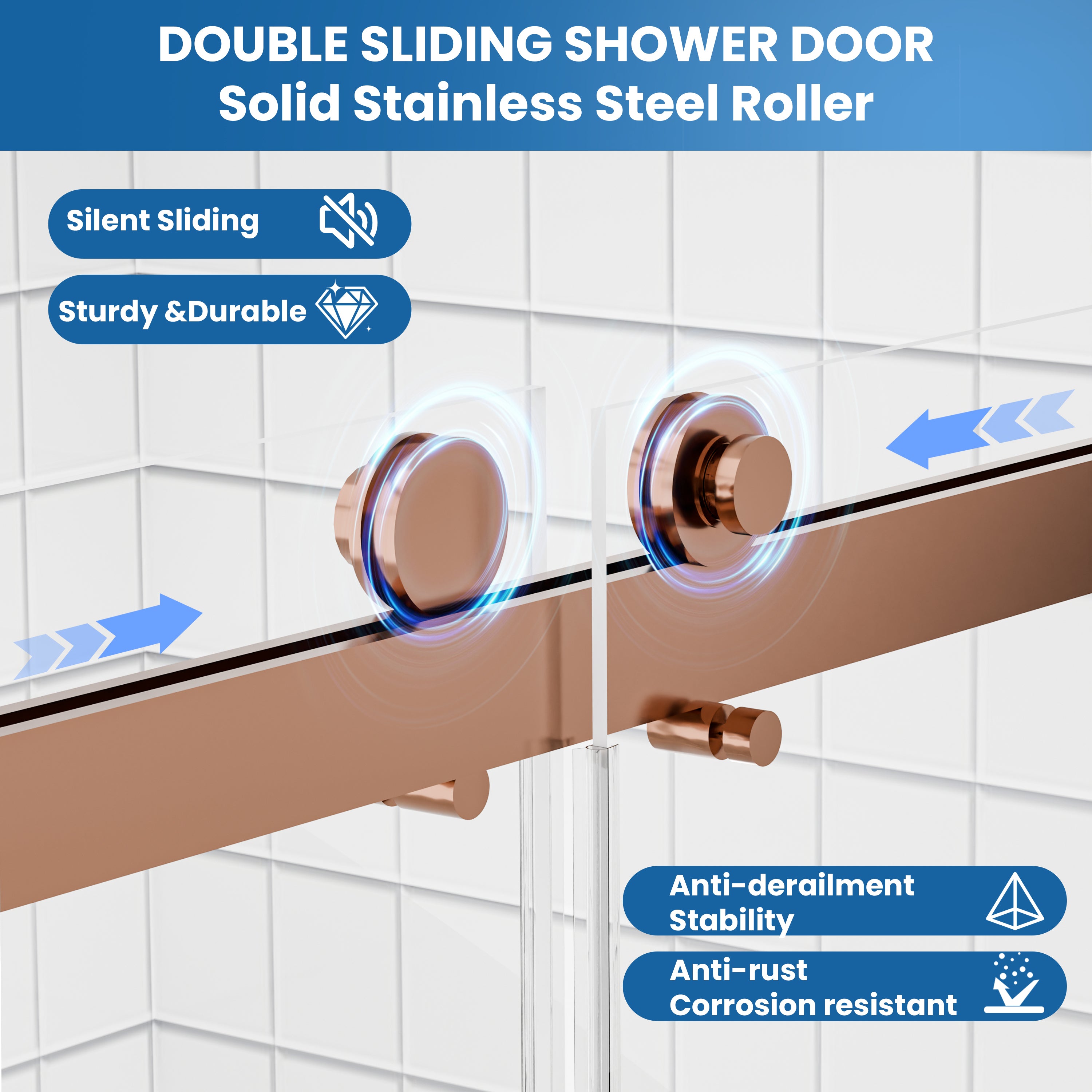 44–48" W x 74" H Semi-Frameless Double Sliding Shower Door, Brushed Bronze, 1/4" Clear Tempered Glass