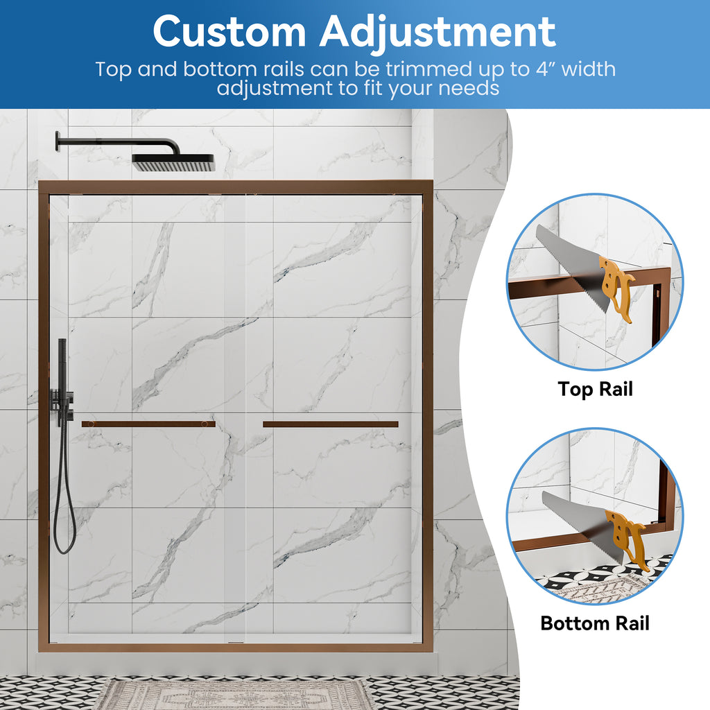 44"–48" x 72" Double Sliding Framed Shower Door, Brushed Bronze, 6mm Clear Tempered Glass, SGCC Certified