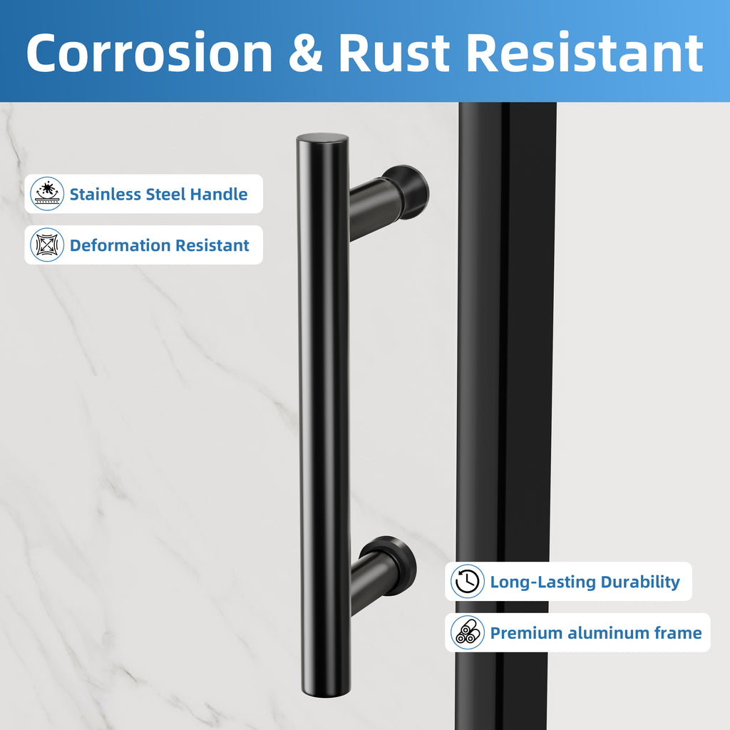 30–31 In. W x 72 In. H Frameless Pivot Swing Shower Door with Matte Black Frame and Nano-Coated Clear Tempered Glass