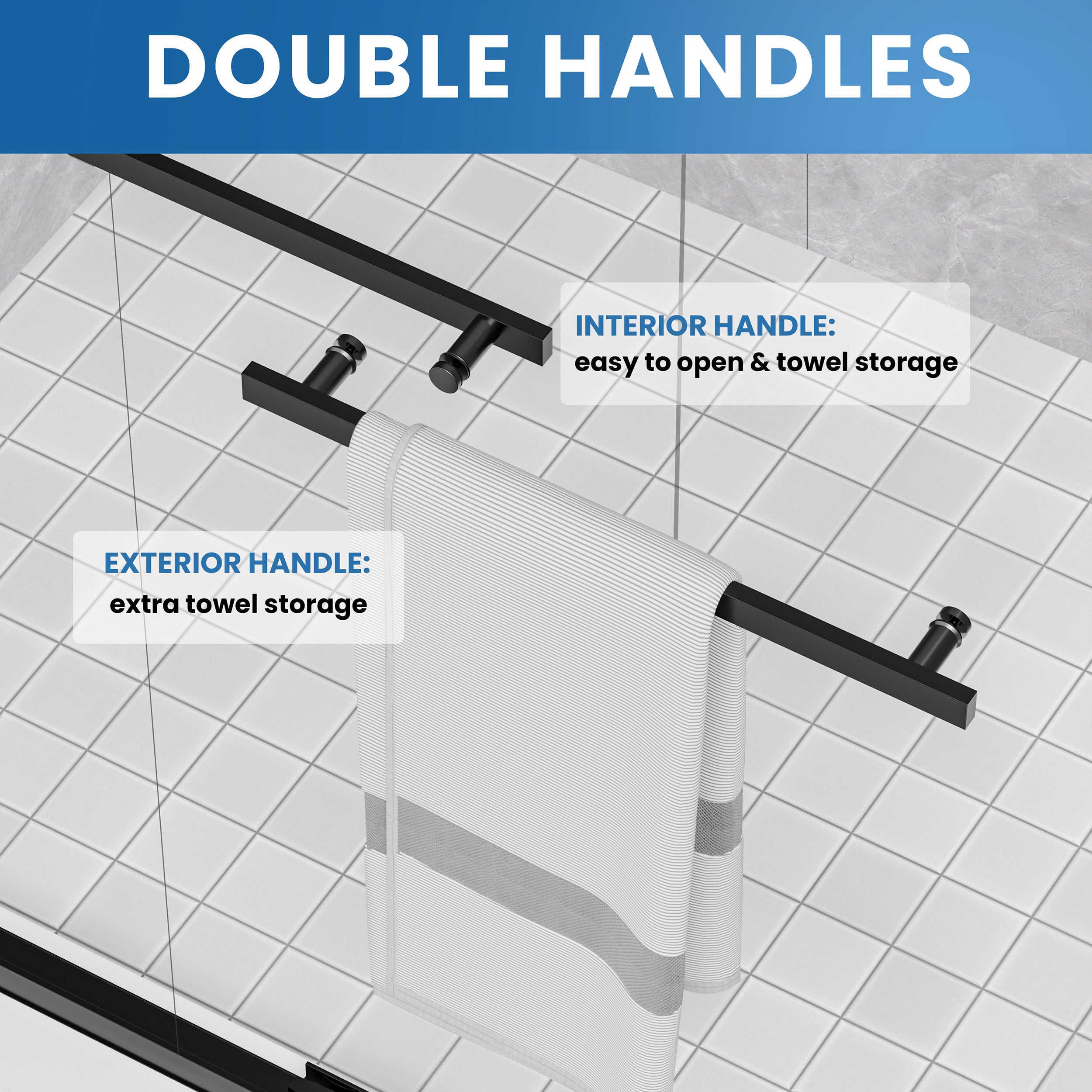44"–48" x 72" Double Sliding Framed Shower Door, Matte Black, 6mm Clear Tempered Glass, SGCC Certified