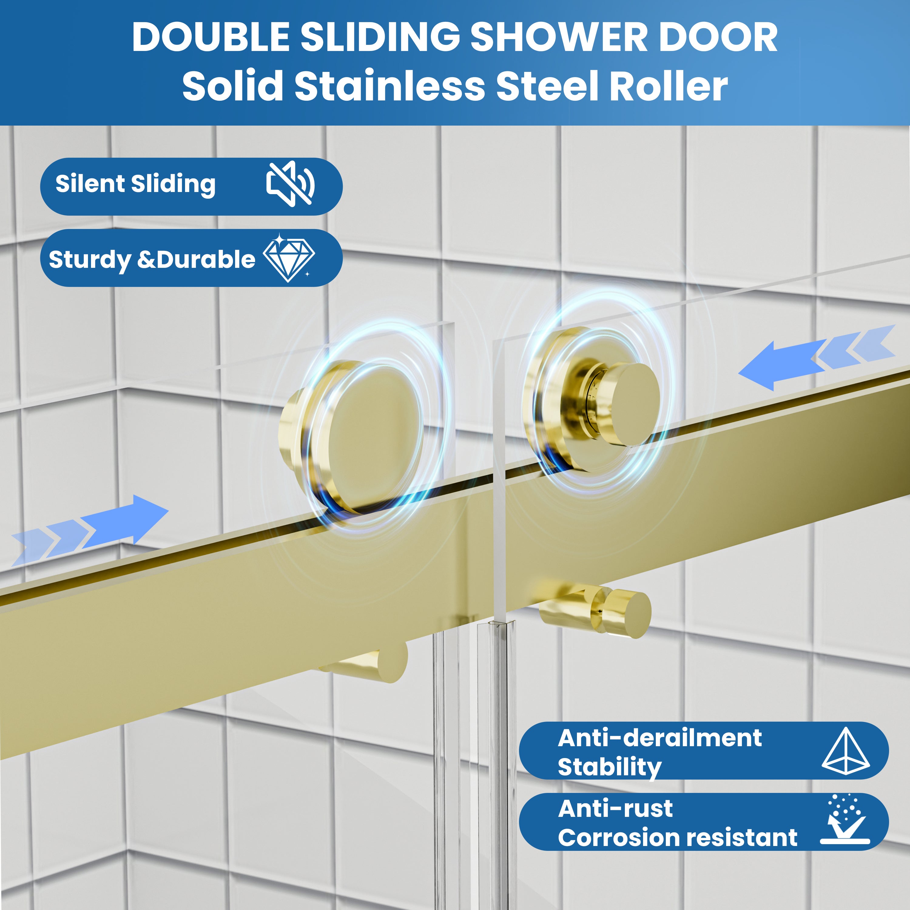 56–60" W x 58" H Semi-Frameless Double Sliding Bathtub Shower Door, Brushed Gold, 1/4" Clear Tempered Glass