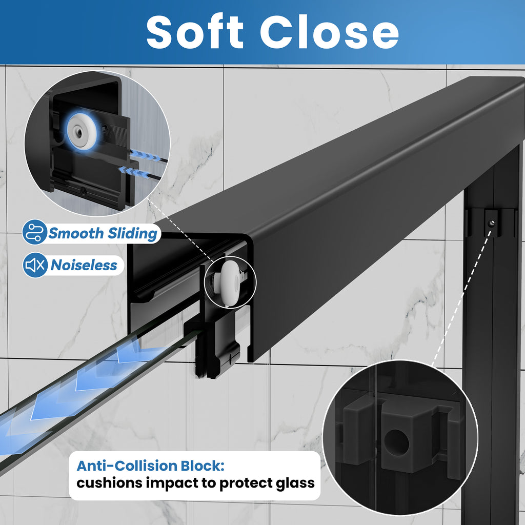 44"–48" x 72" Double Sliding Framed Shower Door, Matte Black, 6mm Clear Tempered Glass, SGCC Certified