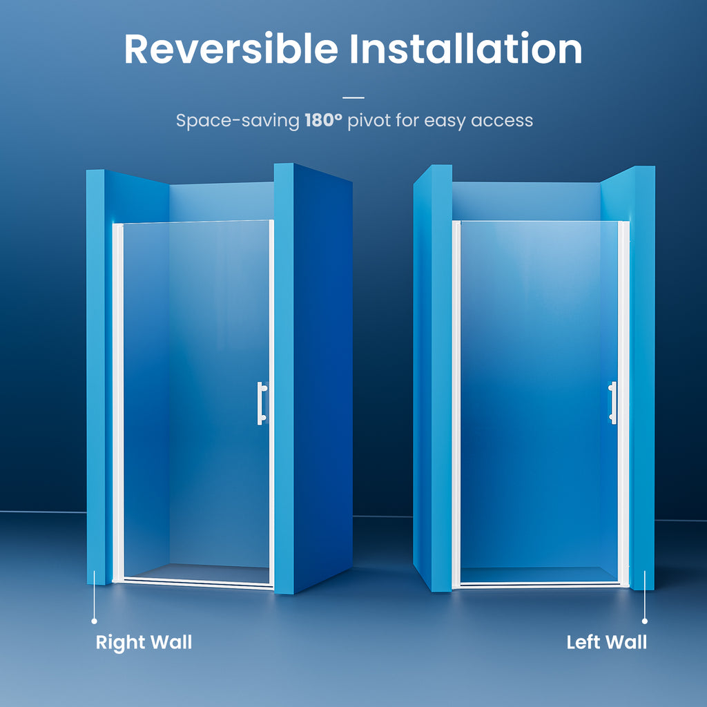 36-37 In. W X 72 In. H Frameless Pivot Swing Shower Door with Matte Black Frame and Nano-Coated Clear Tempered Glass