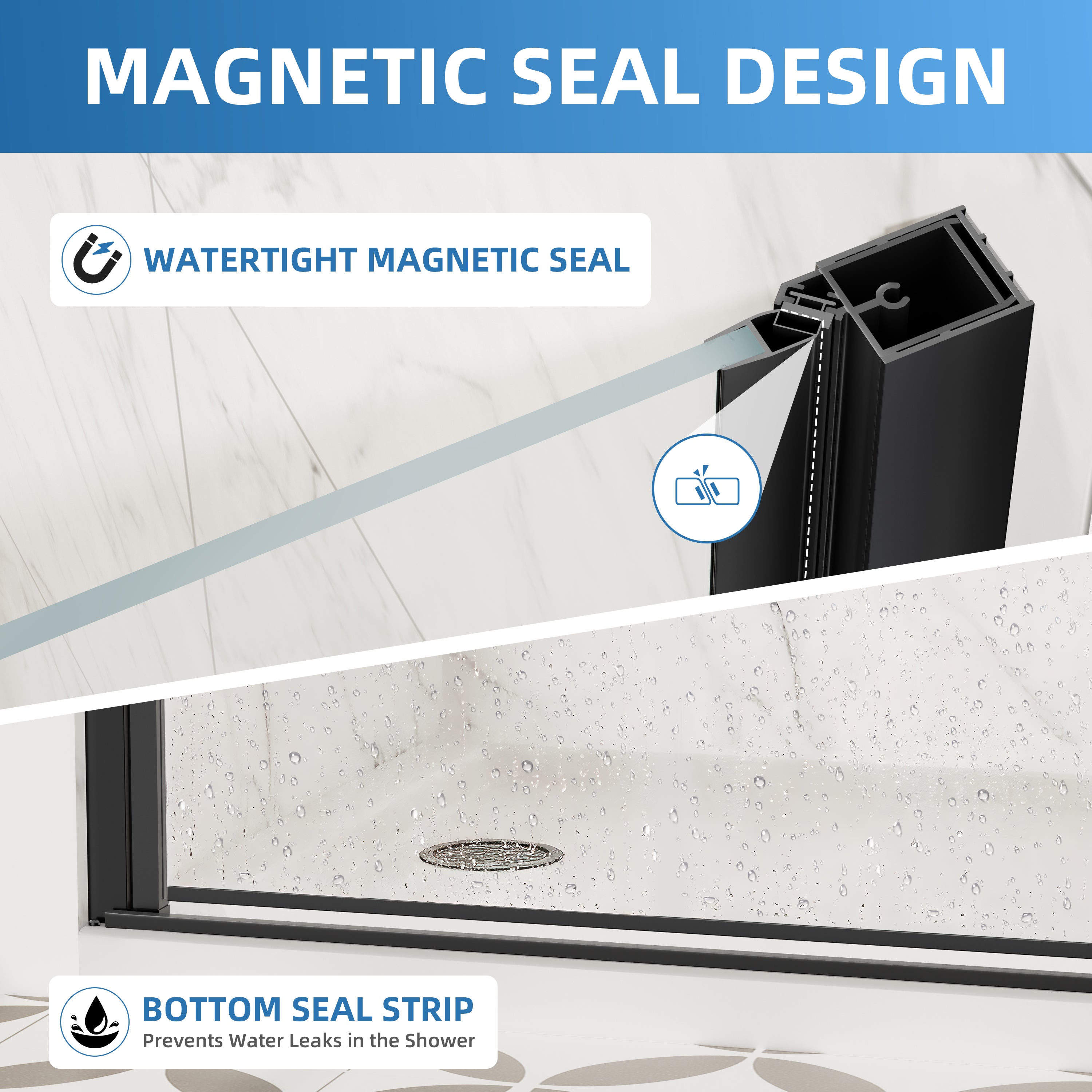 34-35 In. W X 72 In. H Frameless Pivot Swing Shower Door with Matte Black Frame and Nano-Coated Clear Tempered