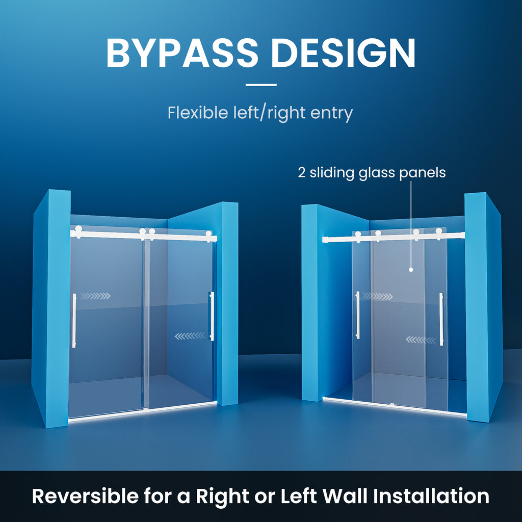 50–54" W x 74" H Semi-Frameless Double Sliding Shower Door, Brushed Bronze, 1/4" Clear Tempered Glass