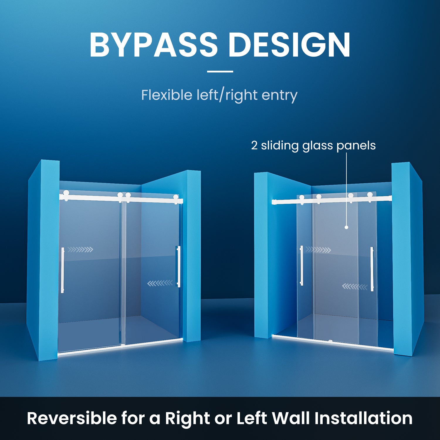 50–54" W x 74" H Semi-Frameless Double Sliding Shower Door, Brushed Bronze, 1/4" Clear Tempered Glass