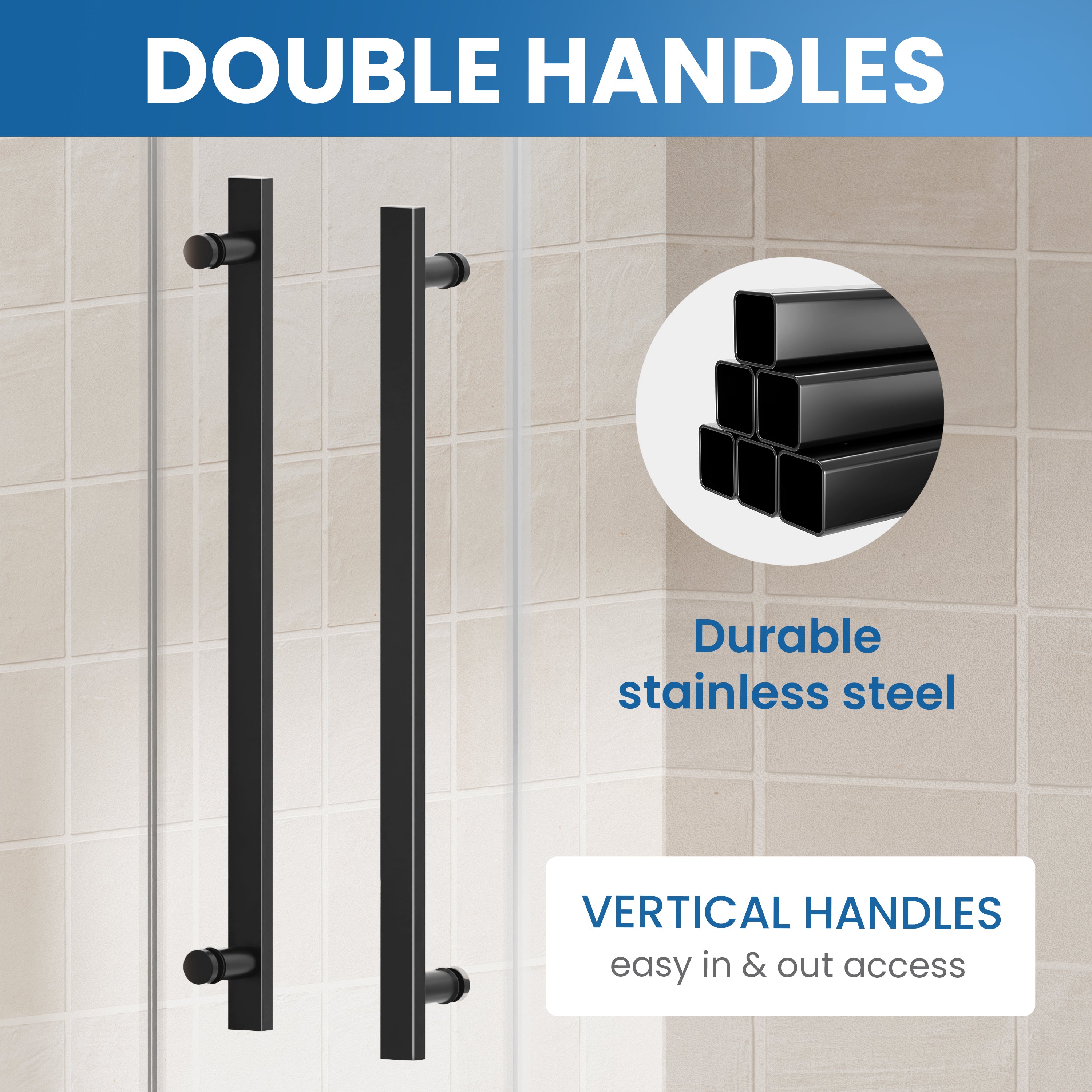 56–60" W x 74" H Semi-Frameless Double Sliding Shower Door, Matte Black, 1/4" Clear Tempered Glass