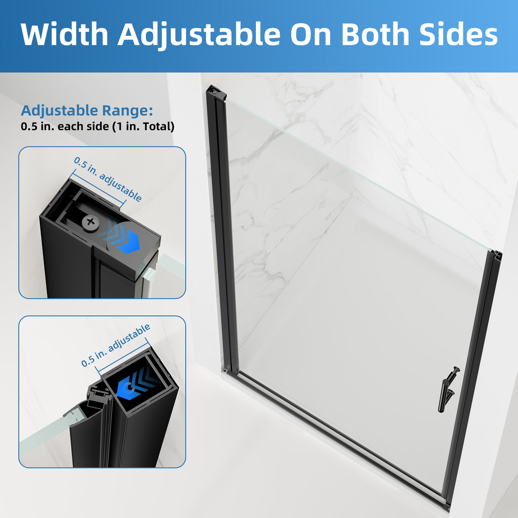 34-35 In. W X 72 In. H Frameless Pivot Swing Shower Door with Matte Black Frame and Nano-Coated Clear Tempered