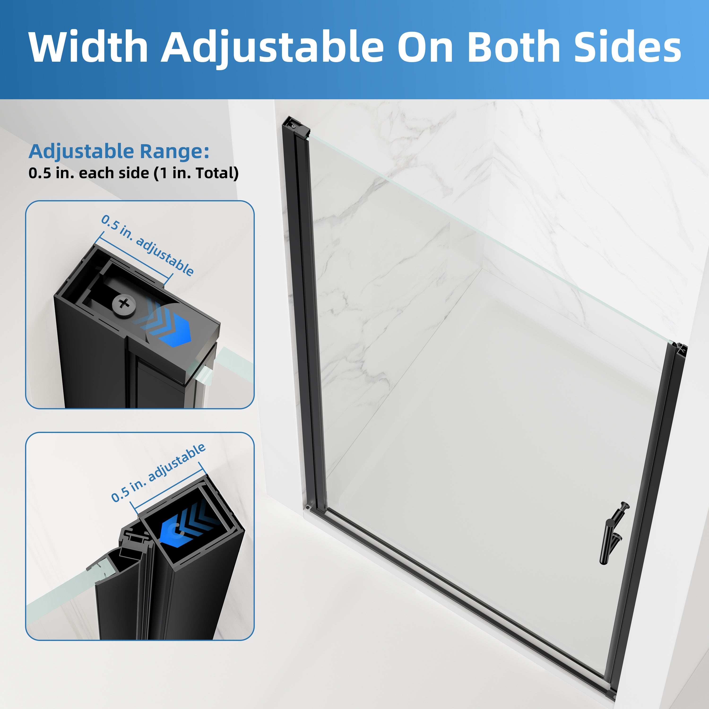 36-37 In. W X 72 In. H Frameless Pivot Swing Shower Door with Matte Black Frame and Nano-Coated Clear Tempered Glass